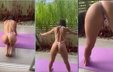Grande morena deliciosa se exercitando com esse biquini socado na buceta