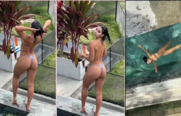 Morena gostosa sendo filmada mergulhando peladinha na piscina