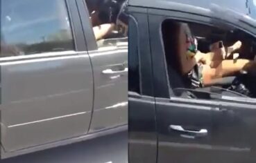 Gostosa safada se masturbando no volante e flagrada por caminhoneiro na rodovia