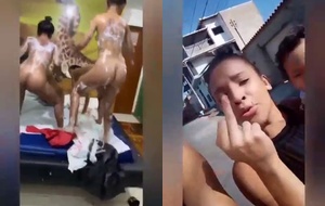 Duas moreninhas safadas se exibindo em suruba quente com amigo no motel