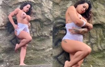 Gaby Souza pelada ao ar livre se exibindo no parque