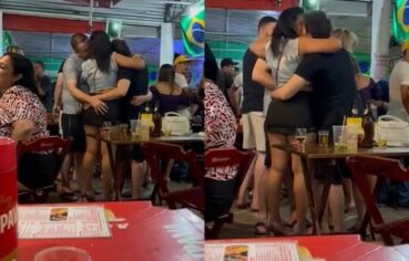 Casais fogosos começando a putaria no bar cheio de tesão